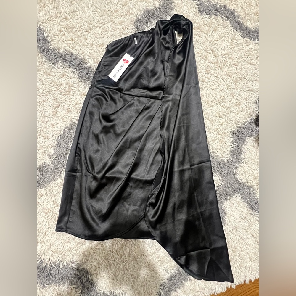 Kate Kasin Satin Black Draped One-Shoulder Dress/ Small Brand new with tags